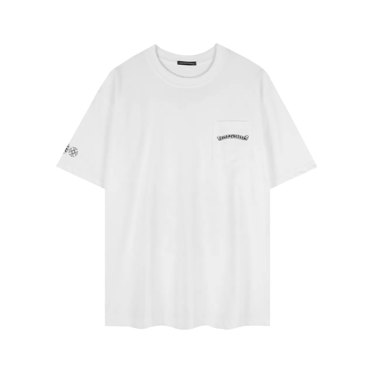 P150 Chrome Hearts Sanskrit Rainbow Horseshoe Print Cross Short Sleeves Size: SMLXL Color: Black White